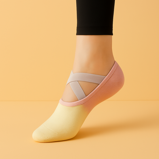 Chaussettes colorées pilates antidérapantes Jaune Rose