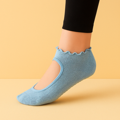 Chaussettes antidérapantes à froufrou Pilates/Yoga Bleu
