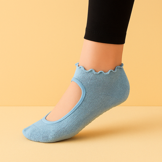 Chaussettes antidérapantes à froufrou Pilates/Yoga Bleu
