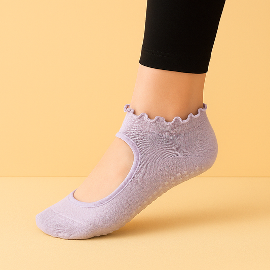 Chaussettes antidérapantes à froufrou Pilates/Yoga Bleu