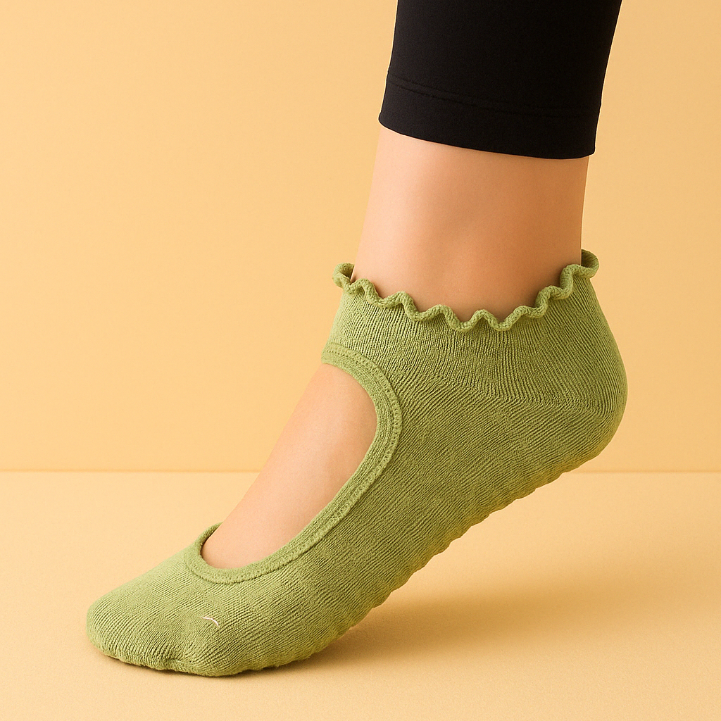 Chaussettes antidérapantes à froufrou Pilates/Yoga Bleu