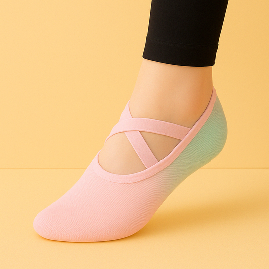 Chaussettes colorées pilates antidérapantes Rose Vert