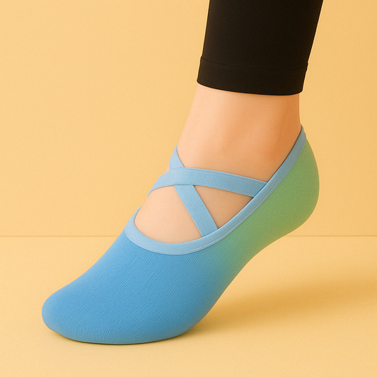 Chaussettes colorées pilates antidérapantes Bleu Vert