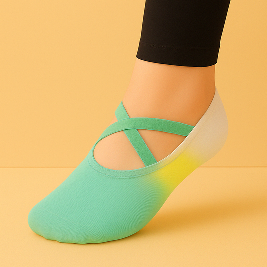 Chaussettes colorées pilates antidérapantes Vert Jaune
