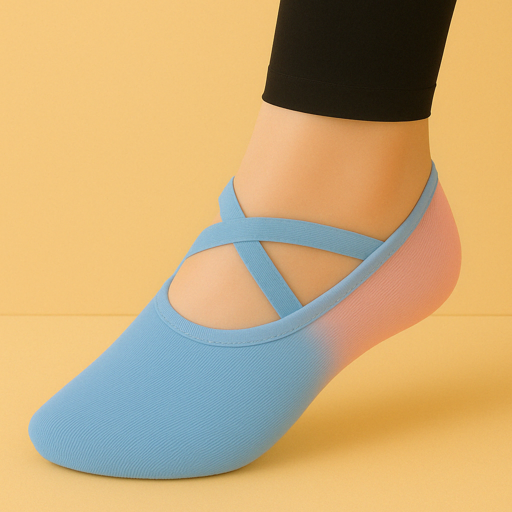 Chaussettes colorées pilates antidérapantes Bleu Mauve