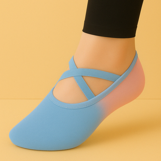Chaussettes colorées pilates antidérapantes Bleu Mauve