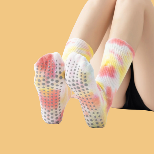 Chaussettes antidérapantes Pilates/Yoga Tie-dye Jaune/Rose